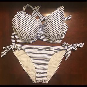 Blue & white striped bikini